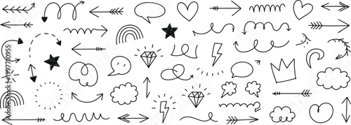 Seamless hand drawn alphabet and numbers pattern with doodle style icons and symbols