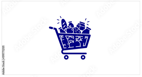 Grocery shopping line icon. Food basket and market outline symbol