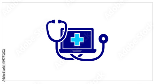 Telehealth line icon. Online doctor consultation and laptop outline sign