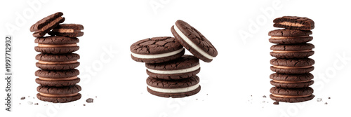 Cuadro en lienzo Stacked Chocolate Cream Cookies Isolated on White Background Delicious Sweet San