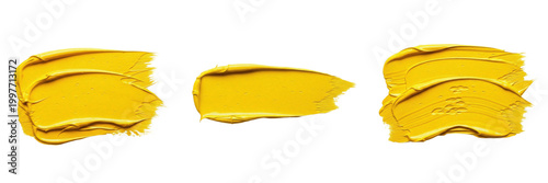 Photos Vibrant Yellow Acrylic Paint Stroke Isolated on White Background Artistic Brush