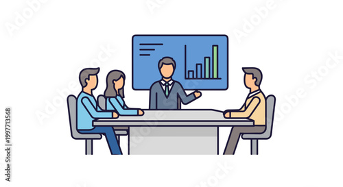 Business meeting with colleagues discussing graph.