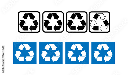 Four recycling symbol variations with distressed and clean styles