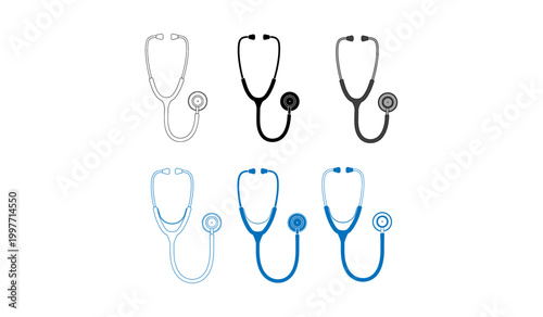 Collection of stethoscopes medical instruments for auscultation and health monitoring