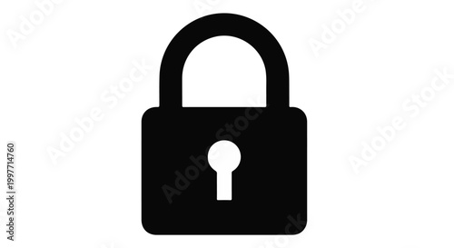 Black padlock icon with white keyhole on isolated white background, symbolizing security, protection, and privacy concept