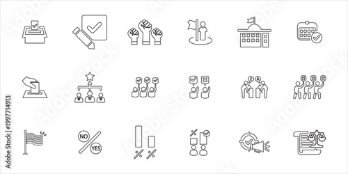 election icon set. election, vote, democracy, government and more. simple line vector