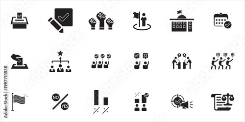election icon set. election, ballot, vote, democracy, government and more. simple solid vector