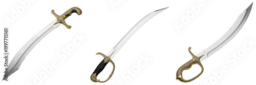 Obraz na płótnie Ancient Steel Scimitar Sword Isolated on White Background Historic Weapon Blade