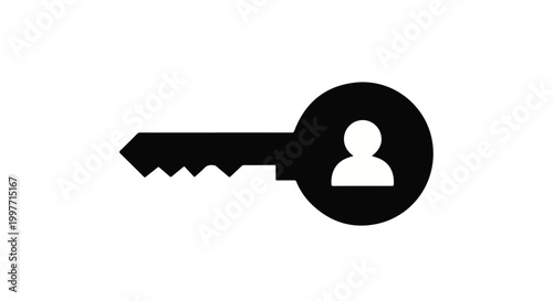 Key with person silhouette in keyhole, access and identity concept, simple black and white icon for business, security, and user authentication