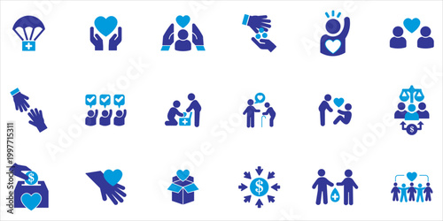 charity and donation icon set. charity, support, donation, help, community and more. simple colored vector