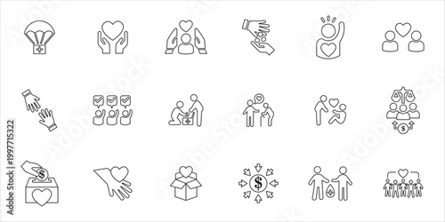 charity and donation icon set. help, charity, support, donation and more. simple line vector