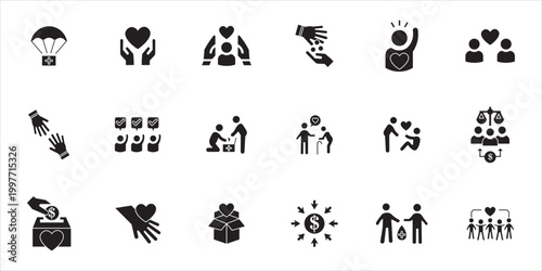 charity and donation icon set. charity, support, donation, community and more. simple solid vector
