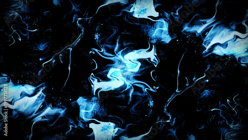 Φωτογραφία Abstract red and orange fire flames with blue smoke swirling on a dark black bac