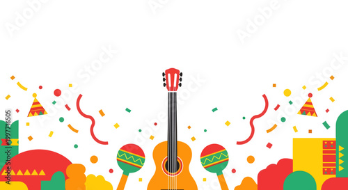 Mexican music guitar and maracas festival celebration illustration