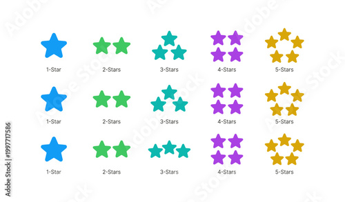 Multiple star rating icons showing one to five stars on white