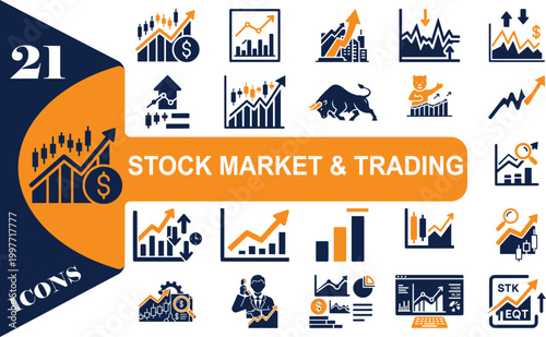 STOCK MARKET & TRADING: stock, market, trading, icons, finance, economy, business, graph, chart, bull, money, investment, banking, commerce, financial, trade, statistics, analysis, stockmarket