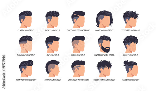 Men undercut hairstyle illustrations displayed on white background