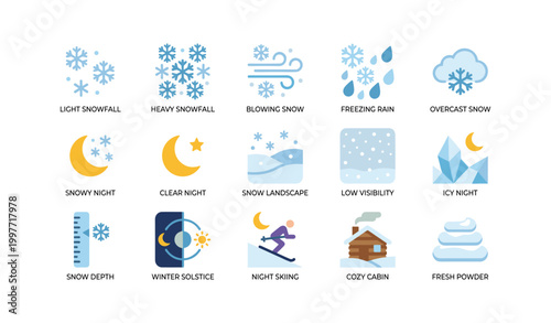 Winter weather icons showing snow conditions and seasonal symbols