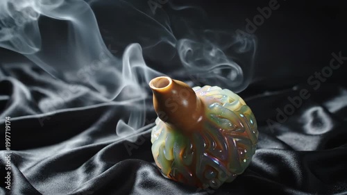 Smoking Ritual - A Close-Up of a Ceramic Pipe with Rising Smoke.