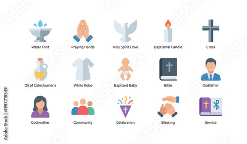 Baptism symbols displayed in grid on white background