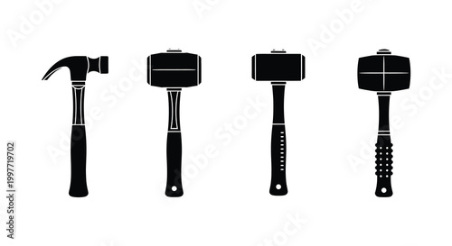 Canvastavla Four different hammers shown in a striking black silhouette
