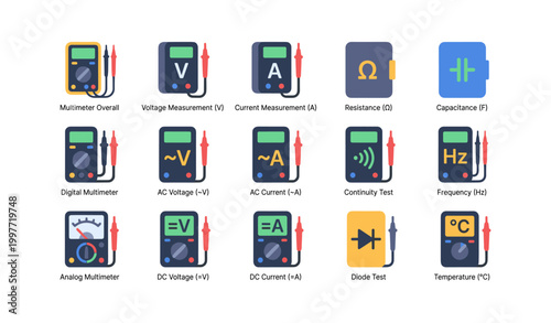 Multimeter devices showing measurement modes on white background