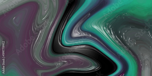 Dark Emerald and Amethyst Marbled Fluid Art Background with Metallic Sheen and Deep Contrasts for Luxury Design Projects
