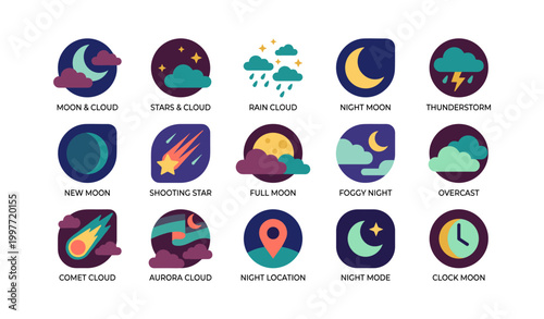Night and moon weather icons displayed in circular grid layout