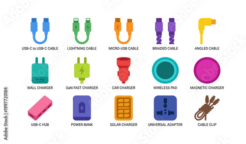 Charging and cable icons for connectors and charging devices