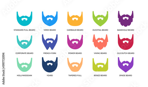 Beard style icons arranged in a grid on white background
