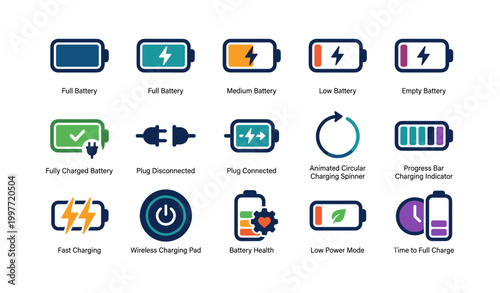 Battery icons showing charging and status indicators grid