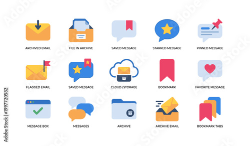 Messaging and archive icons showing mail and saved symbols on white