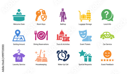 Hotel service icons showing guest services and amenities layout