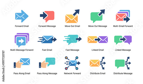 Email and message icons showing forwarding actions in grid