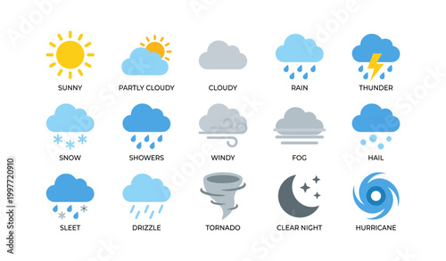 Weather condition icons displayed in grid on white background