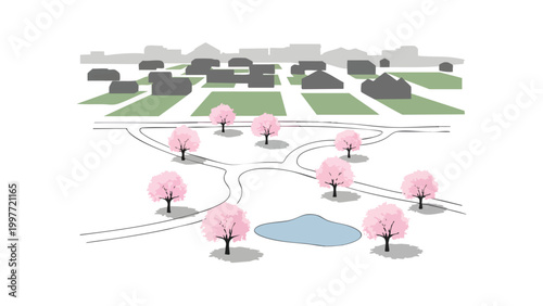 Urban Planning Map: Residential Neighborhood Design & Green Space Development