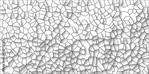 Detailed tessellation of irregular polygons with black borders and shaded depth, creating a complex abstract background texture