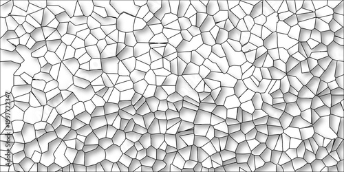 Textured abstract geometric mosaic with a dense arrangement of irregular polygon shapes and gentle shadow play on a white background suitable for modern graphic design and artistic backgrounds