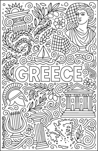 Greece hand drawn vector illustration doodle art line art coloring page for kids