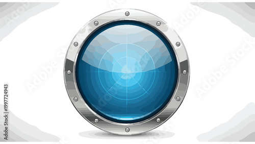 Foto Futuristic Radar Screen Icon with Glossy Blue Display and Metallic Riveted Bezel