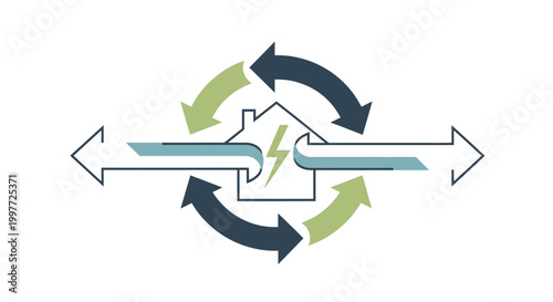 Sustainable Home Energy Efficiency Icon with Ventilation and Power Symbols