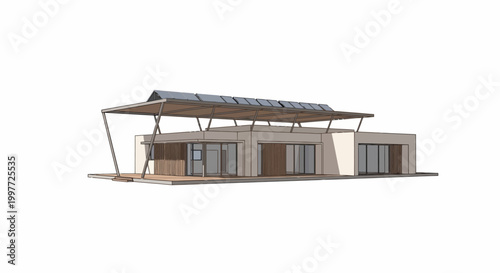 Modern Eco-Friendly House Design with Solar Panels and Minimalist Architecture 3D Render