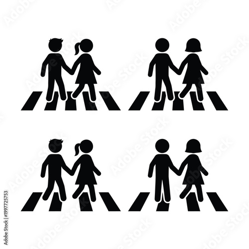 siluet children cross road
