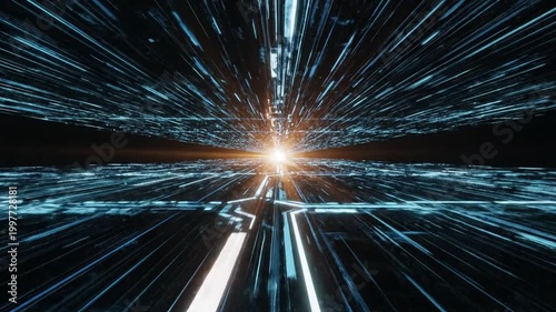 Digital Frontier: An abstract representation of the digital world, with lines of data converging towards a bright central point, symbolizing the vastness and complexity of cyberspace.