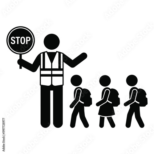siluet school crossing guard with children
