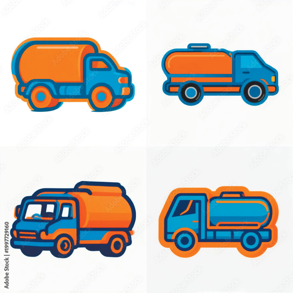 Obraz premium Colorful truck icons in a flat design style on a white background 