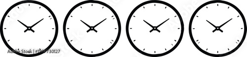 clock faces aligned in a horizontal row at 10 10