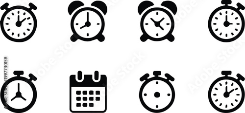 clock icon set alarm stopwatch calendar time symbols vector pack asset