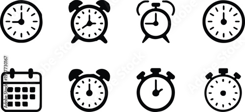 clock collection alarm stopwatch calendar icons for schedule ux mobile