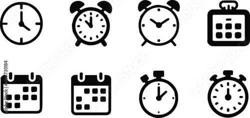 clock set alarm stopwatch calendar interface symbol icons vector asset